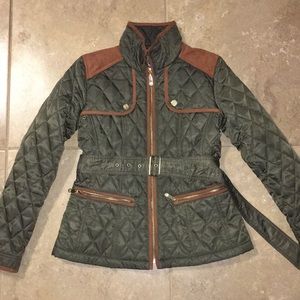 Vince camuto olive jacket with belt suede gold